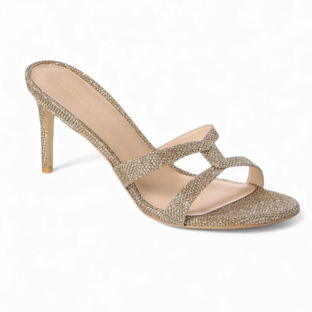 <<Stuart Weitzman Soiree Sleek 75 Gold Slide Sandals – Sz 9.5B